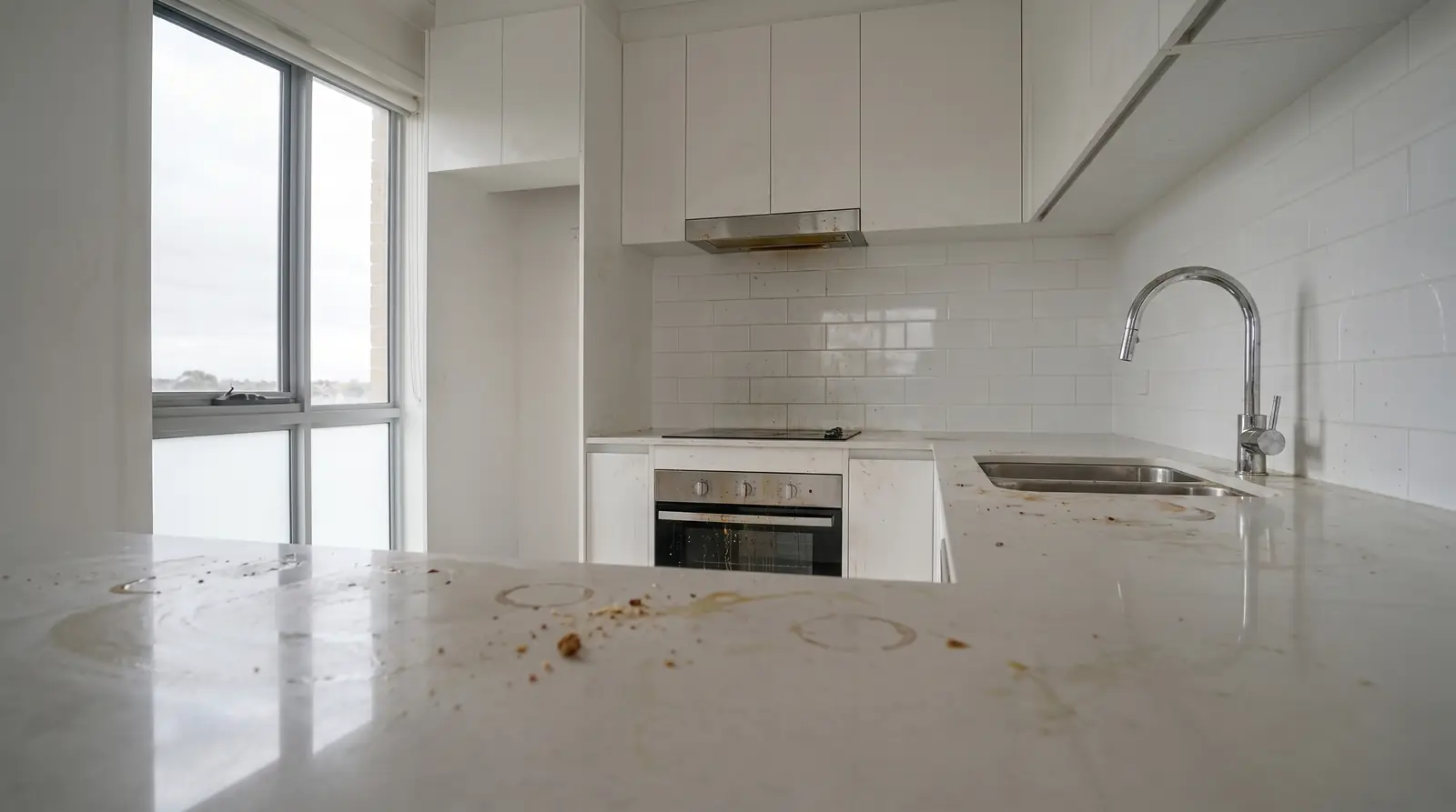 Kitchen at end of tenancy, before cleaning