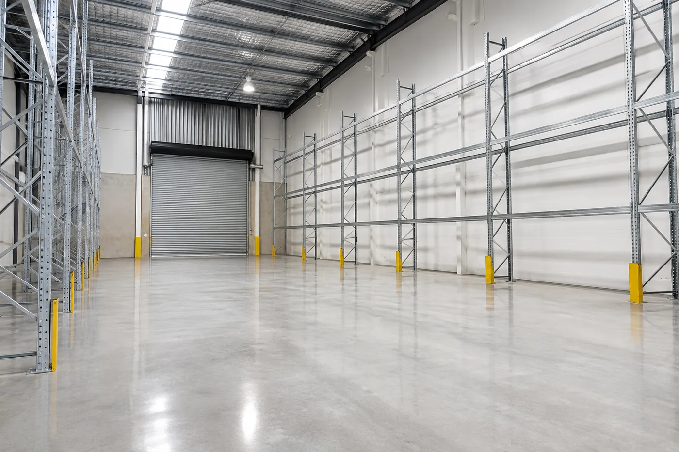 Empty warehouse with racking cleaned for end of lease
